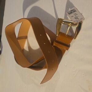 Vintage Leana Shop Mens TAN Leather Belt unique Gold Buckle New  Sz.2X
